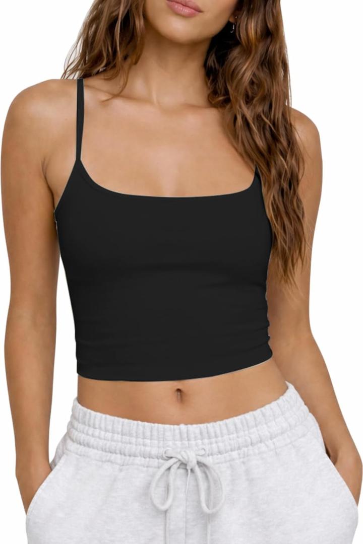 CHYRII Womens Tank Tops with Built in Bras Summer Cropped Sleeveless Square Neck Going Out Basic Camisole Tops, M