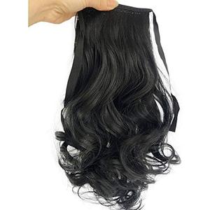 Tie Up Thick Pony Tail Extension Clip in Messy Wavy Ponytail Hairpiece 28cm Jet Black