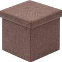 B FSOBEIIALEO Storage Ottoman Cube, Linen Small Foot Seat, for Living Room, Bedroom, Home Office, Dorm Storage Footrest Brown 11.8"x11.8"x11.8"