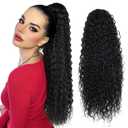 Meepo 24 Inch Curly Ponytail Extensions Synthetic Deep Wave Drawstring Ponytail For Black Women Human Hair Feeling With Clip In Thick Ponytail Hair Natural Brown Hairpiece (#2,160g) (24" cw, brown)