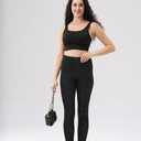 Women's High Waisted Black Shiny Sequin Pants, Casual Elastic Waist Sparkle Glitter Skinny Leggings for Women (Black, L)