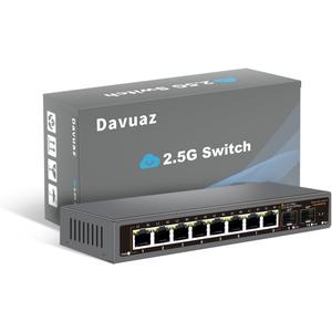 8-Port 2.5G Unmanaged Ethernet Switch, 82.5G Base-T Ports, 210G SFP+ Uplink, Supports 100/1000/2500Mbps, Fanless Metal Casing, Plug & Play