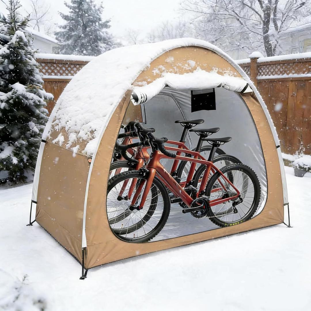 Bike Shed, Outdoor Portable Bike Storage Shed Tent, Bike Tent, Waterproof Bicycle Shelter with 210D Oxford Fabric, Bicycle Cover Fits 2-3 Bikes (Beige)