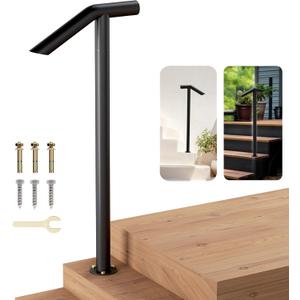 Xesi Single Post Handrail with DIY Took Kit, Black Wrough Iron Hand Railing - Outdoor Stair Railing Fit 2 or 1 Step Handrails for Outdoor Steps, Single Step Handrail