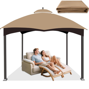10'x12' Gazebo Cover Canopy Replacement Top Double Tiered Outdoor Canopy Cover Waterproof Grill Patio BBQ Gazebo Roof for Garden Shelter Durable Roof(Coffee)