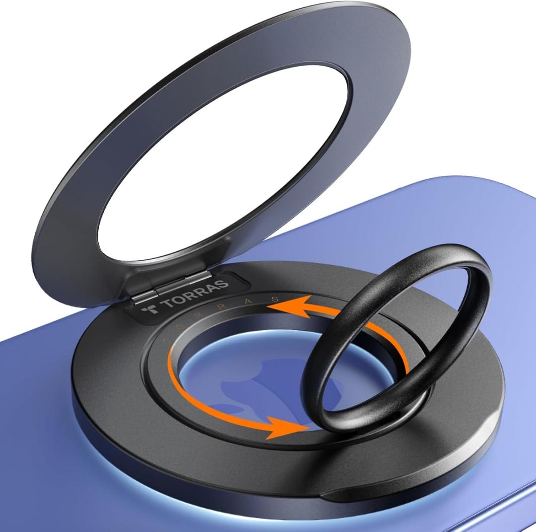 TORRAS 2024 Newest Thin for MagSafe Phone Grip Ring Holder [Dual-Ring] for Popsocket MagSafe Kickstand Magnetic for iPhone 16/15/14/13/12/11 Samsung, Google Accessories, Black