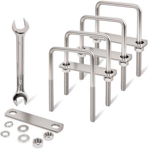 4 Pcs M8 Square U Bolts 2-1/2 Inch Wide, 5/16" x 2-1/2"W x 4" L Stainless U Bolt Heavy Duty with Nuts, Bolt Plate and Washers (4, M8 x 2-1/2"W x 4" L)