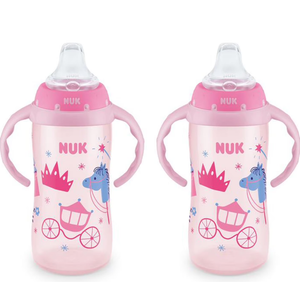 NUK Learner Cup, 8+ Months, Fun Fruits and Animals,  Exclusive Collection, 10 Oz, Pack of 2, BPAFree, Soft Spout, Spill Proof Sippy Cup