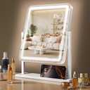 Vanity Mirror with Lights, Height-Adjustable & 360 Rotation, 1/10X Magnification, Three Color Lighting Modes, Makeup Mirror Smart Touch Control, Large Vanity Desk Mirror (17.5in,White)