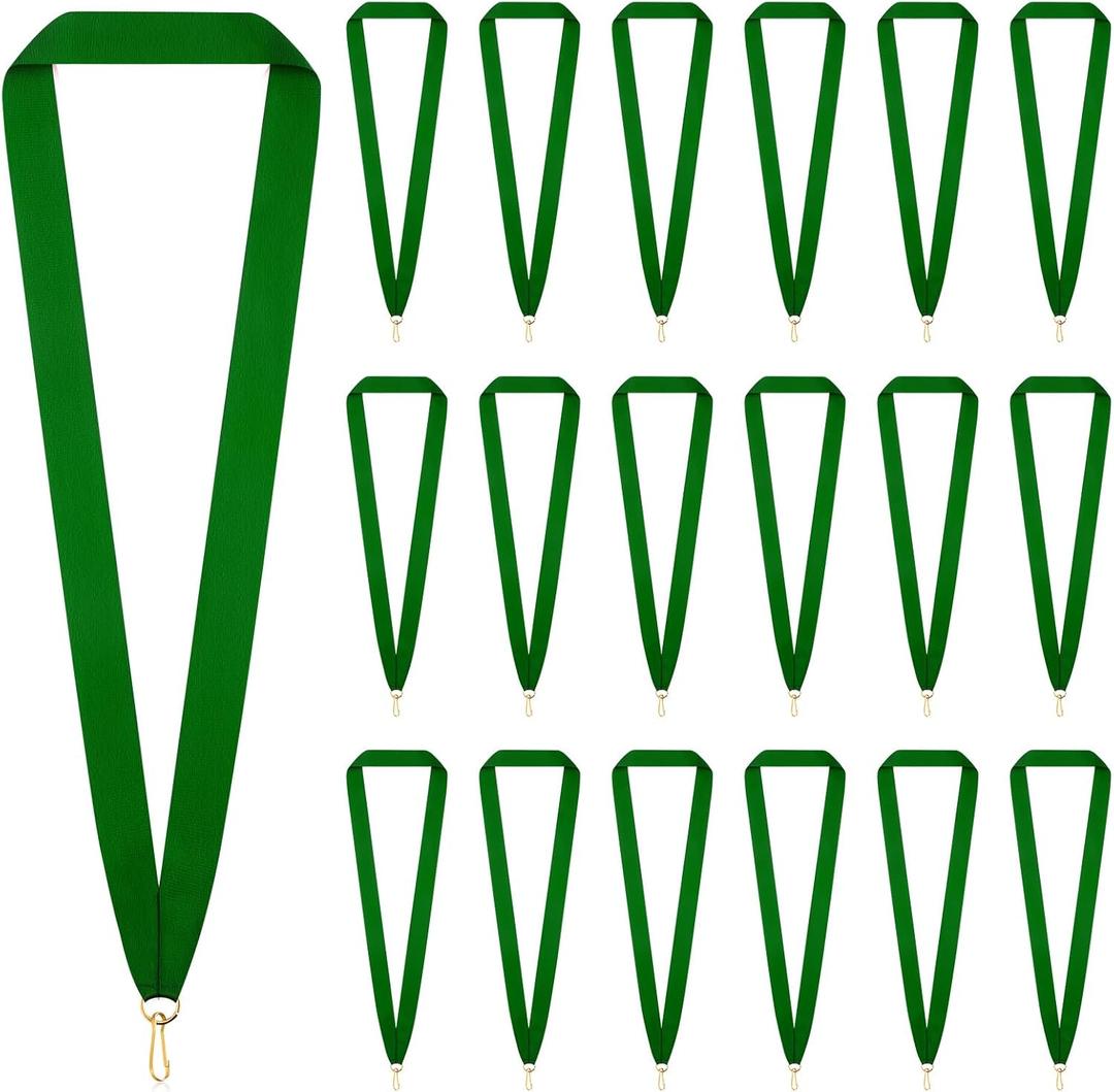 30 Pieces Award Ribbon Medal Ribbons Neck Ribbons for Medals Flat Medal Lanyards Ribbon Lanyard with Snap Clips for Competitions Sports Meeting Party Student Awards (Green)
