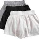 WDIRARA Women's 3 Pack Linen Shorts Elastic Waist Comfy Soft Lounge Shorts XL