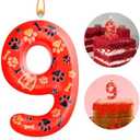 4 Pack Number 9 Black and Red Dog Paw Birthday Candles Cake Topper Red Print Themed Numeral Birthday Candles for Boy Girl Decoration(Number 9, Black,Red,Orange)