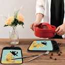 GOOZHO Funny Black Cat Flower Pot Holders with Pockets, Cat Kitchen Decor, Abstract Painting Black Kitten Oven Pot Holders Heat Resistant Oven Mitts Hot Pads for Kitchen Baking Cooking