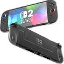 2 x Soft Case Compatible with Nintendo Switch 2, Clear Cover Compatible with Nintendo Switch 2 with 6 Thumb Grips, TPU Protective Case for Switch 2, Shockproof, Anti-Scratch, Ergonomic Grip Design