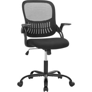 SMUG Office Computer Desk Chair, Ergonomic Mid-Back Mesh Rolling Work Swivel Task Chairs with Wheels, Comfortable Lumbar Support, Comfy Flip-up Arms for Home, Bedroom, Gaming, Study, Student (Night Black)