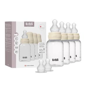 BIBS Baby Bottle 150 ml Silicone Nipple 4 Pack - Anti-Colic, BPA-Free, Round Nipple, Lightweight & Easy to Clean, Suitable for Newborns 0+ Years, 4-Pack + 2 Extra Nipples - Ivory