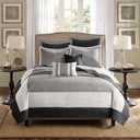 Madison Park Attingham Reversible Quilt Set - All Season Breathable Coverlet, Lightweight Cozy Bedding Layers, Matching Shams, Full/Queen(90"x90"), Black Multi, 7 Piece