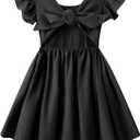 Dutebare Toddler Girls Dress Cotton Linen Ruffle Backless Sleeveless Kids Casual Party Dresses (4T, Black)
