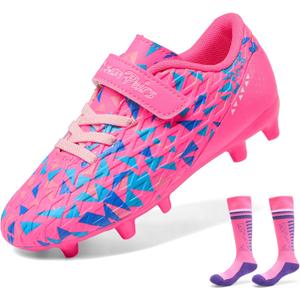 DREAM PAIRS Boys Girls Soccer Cleats Kids Firm Ground Football Shoes for Little/Big Kid with Soccer Socks (Hot Pink/Royal Blue, 11) DREAM PAIRS Boys Girls Soccer Cleats Kids Firm Ground Football Shoes for Little/Big Kid with Soccer Socks (Hot Pink/Royal Blue, 11)