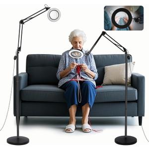 10X Magnifying Floor Lamp, 3-in-1 Hands Free Magnifying Glass with Light and Stand, 2 Color Modes with Clamp for Esthetician Facials, Close Work, Reading