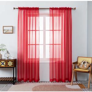 WPM Red Sheer Curtains 58" Wide x 84" Long 2 Panels Livingroom Window Treatment Rod Pocket Sheer Voile for Bedroom, Kitchen, Living Children Room Fully Stitched and Hemmed