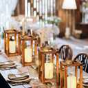 Huquary 32 Pcs/16 Set Wooden Wedding Lantern Centerpiece Include Farmhouse Candle Holders and Flameless LED Candles for Rustic Wedding Table Decoration