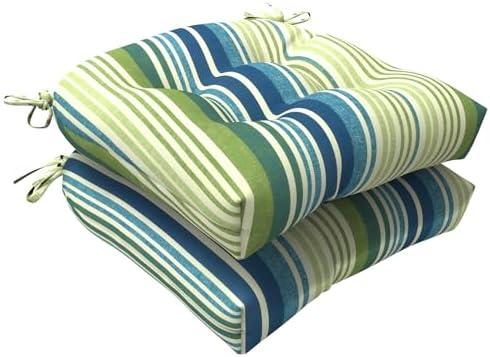 LVTXIII Outdoor U-Shaped Wicker Seat Cushion, Decorative Tufted Chair Pads Round Back Seat Cushion Set for Patio Garden Home Office Furniture, 19"x19"x4", 2 Pack, Stripe Blue Green