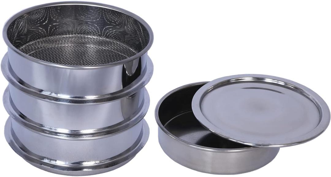 3 Pcs Lab Sieves6 Inch Diameter Test Sifter with Tray and lid