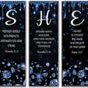 ZONWUTHY 3 Pcs Blue Silver Wall Decor Diamond Bedroom Decor For Women With Religious Black And Blue Bathroom Accessories Office Sign for Home Kitchen Office Wall Decoration 12x4 Inches