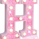 Pooqla LED Marquee Letter Lights, Light Up Pink Letters Glitter Alphabet Letter Sign Battery Powered for Night Light Birthday Party Wedding Girls Gifts Home Bar Christmas Decoration, Pink H