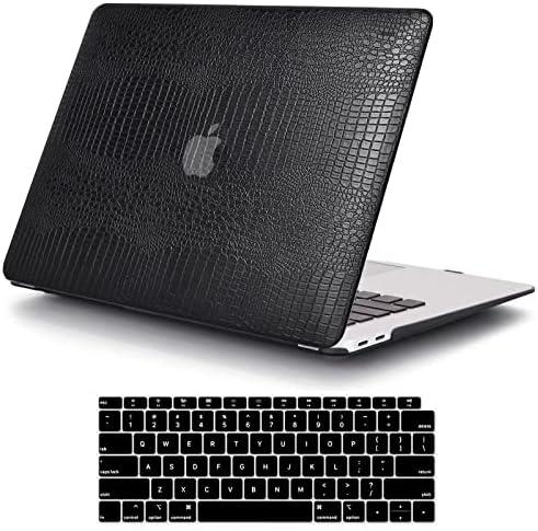 MonsDirect Compatible with MacBook Air 13 inch Case 2021 2020 M1 A2337 A2179 A1932 with Touch ID, Hard Shell Leather Case & Keyboard Cover for New Air 13 inch 2018-2021, Black Leather