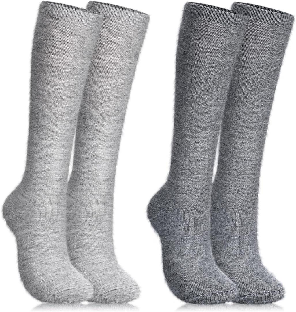 2 Pairs Alpaca Wool Knee High Socks for Men Women Alpaca Wool Blend Thermal Winter Hunting Moisture Wicking Hiking (8-10, Light Gray, Dark Gray)