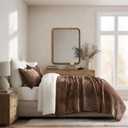 EverGrace Velvet Quilt Set Queen Size, Luxurious Soft Striped Channel Bedding Set, Lightweight Velvet Comforter for All Season, Oversized Bedspread Coverlet with 2 Matching Shams, Rust Brown