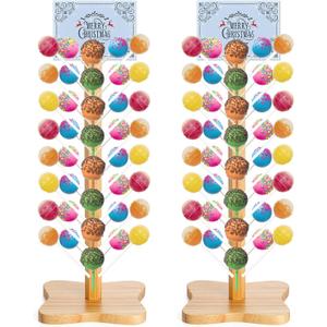 AVLA 2 Pack Wood Cake Pop Stand, 48 Holes Wooden Lollipop Holder, Decorative Candy Table Display Dessert Stand for Wedding, Birthday, Parties, Anniversaries, Sturdy and Easy to Assemble