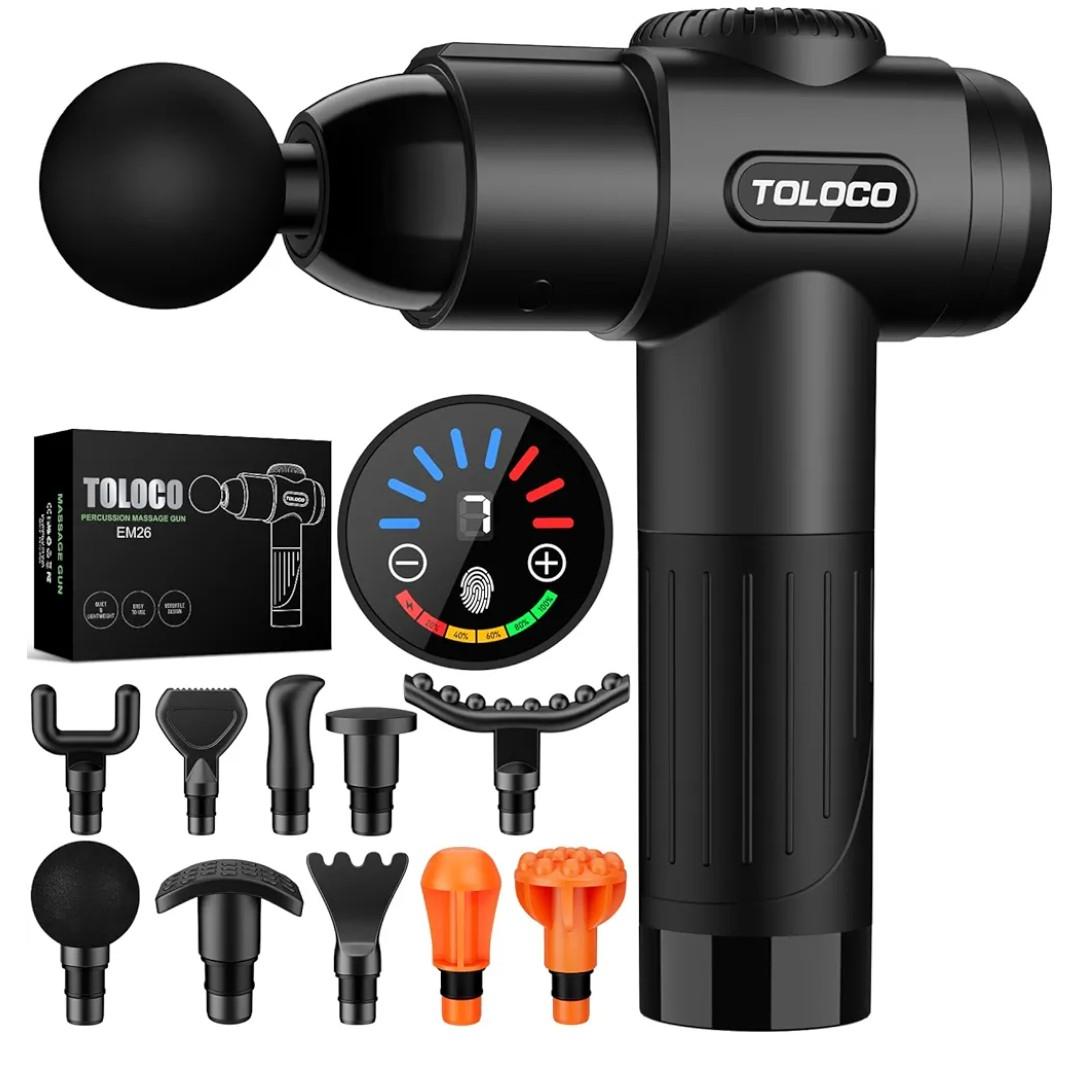 TOLOCO Massage Gun, Deep Tissue Back Massage for Athletes for Pain Relief, Percussion Massager with 10 Massages Heads & Silent Brushless Motor, Fathers Day Dad Gifts, Black