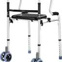 Folding Walkers with Wheels and Seat 390LB,Auto Brake Double Front 5" Wheel Walker, Lightweight Standard Walkers for Seniors, Aluminum Rolling Walker for Adults, Height Adjustable Walking Mobility Aid
