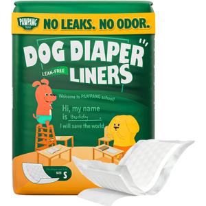 PAWPANG Disposable Dog Diaper Liners Booster Pads for Male & Female Dogs, 100ct, 5 Sizes Options, Doggie Diaper Inserts fit Most Types of Dog Diapers - Pet Belly Bands & Male Wraps (Small(100ct)) (Standard Pack)