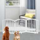 Foldable Freestanding Wooden Dog Gate, 3-Panel 23.6" White Pet Barrier
