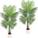 Artificial Palm Tree 5FT 2PCS with 15 Leaves & White Planter Faux Green Tropical Areca Palm Fake Floor Realistic Plants for Indoor Outdoor Garden Landscaping Decor Housewarming (5FT, 2Pack)