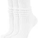 AugRing Women's Neon Scrunch Crew Socks 80s 90s Retro 3-Pack Cotton Stacked Boot Calf Cozy Ribbed Slouchy Socks Size 5-11 (3 Paris White)