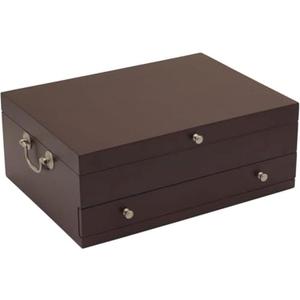 Wallace Flatware Storage Chest with Felt Lining and Drawer, Dark Walnut Finish, 15 Inch Wooden Silverware Organizer for Elegant Storage