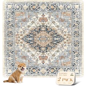 nunubaby 2PACK Washable Pee Pads for Dogs, Stylish, Non-Slip and Leak-Proof Pee Pads. Reusable Potty Pads for Dogs for Crates and Floors.(Beige/Multi, 72" x72" )