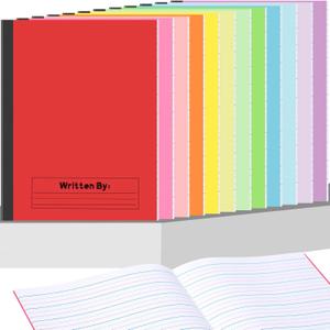 Henoyso 12 Pcs Primary Composition Notebook K-2 Bulk 9.75" x 7.50" Journal 60 Page Writing Journal for Kid Wide Ruled Kindergarten Notebook Handwriting Practice Back to School Supplies (12 Colors)