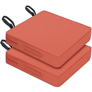 Patio Chair Cushions 24x24x4 Inch, Waterproof Outdoor Seat Cushions with Adjustable Straps & Handle, Thick High-Density Foam, Fade-Resistant, Machine Washable, 2-Pack Red