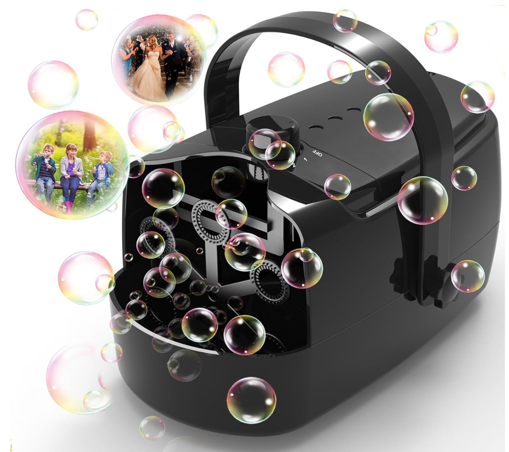 Bubble Machine Durable Automatic Bubble Blower, 18000+ Big Bubbles Per Minute Bubbles for Kids Toddlers Bubble Maker Operated by Plugin or Batteries Bubble Toys for Indoor Outdoor Birthday Party
