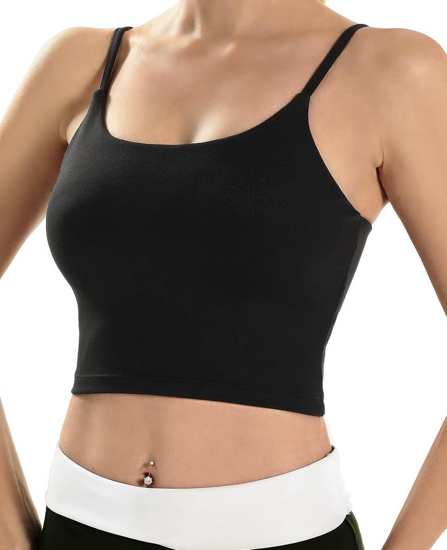 ECOPARTY Sports Bras for Women Quick-Dry Padded Wirefree Workout Crop Cute Tank Tops Camisole Yoga Fitness Running Gym (Small, Black)