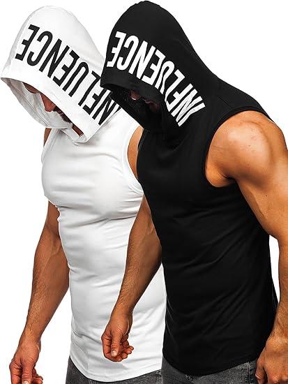 FLYFIREFLY Men's 2 Pack Workout Hooded Tank Tops Bodybuilding Athletic Sleeveless Muscle Cut Off T Shirt Gym Hoodies M