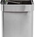 Amazon Basics Dual Compartment Recycling Trash Can with Soft-Close Lid, Fingerprint Resistant, Removable Liner Buckets, 60 Liters, Rectangular, Grey, Silver