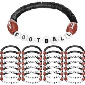 24 Pcs Football Bracelets Stackable Clay Beaded Bracelets Valentine day gift Football Party Favors Beaded Ball Adjustable Clay Bracelet Jewelry Sports Gifts Supplies for Adults