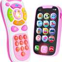 JOYIN Baby Learning Phone and Remote Toy for Toddler, Pink Smartphone Toys with Music for Infants, Kids, Holiday Stocking Stuffers, Birthday Gift for Girls